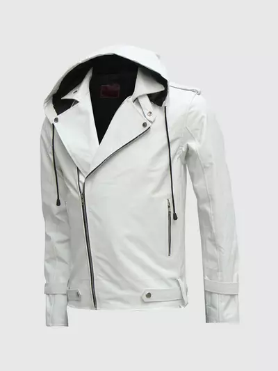 WHITE HOODED LEATHER JACKET