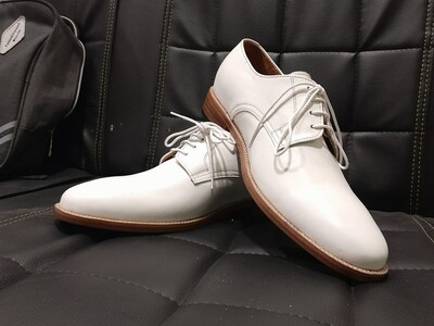 White Leather Finished Handmade Lace Up Shoes Available 7-13 US