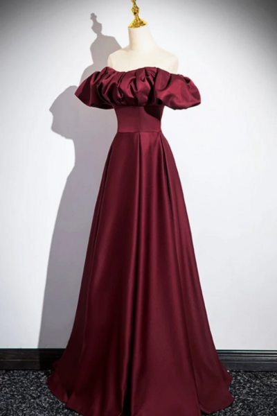 Burgundy Satin Floor Length Prom Dress, Simple A Line Evening Party Dress KPP1648