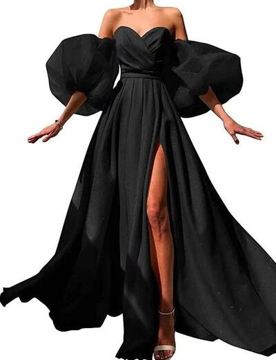 Romantic Puffy Sleeves Prom Dresses with Slit