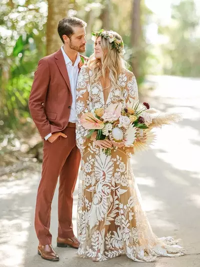 Boho Outdoor Destination mermaid Wedding Dresses Slip Lace Robe Long Sleeves Illusion Backless Elopement bohemain Bridal Gowns