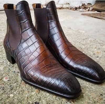 Ever Best Collection Twotone Crocodile Skin Texture Made On Order Handmade Chelsea Boot