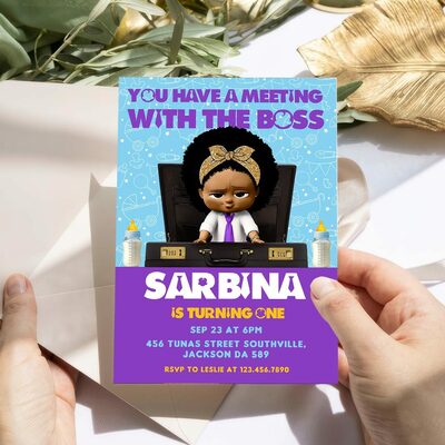 Baby Boss ANY AGE Birthday Invitation Canva Editable