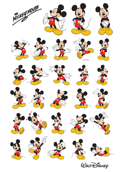 28 vector images Mickey Mouse + signature + logo - in vector format / 28 imagenes vectoriales con diferentes posturas del Rat贸n + firma + logo