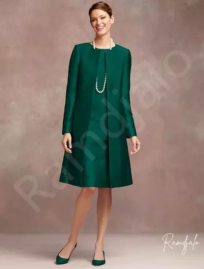 Simple Mother Of The Bride Dresses with Satin Jacket Long Sleeves Knee Length Retro Groom Mother's Wedding Guest Gown