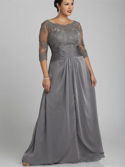 Elegant Mother of the Bride Dresses for Weddings Gray Dubai Arabic Lace Half Sleeves Evening Formal Gowns