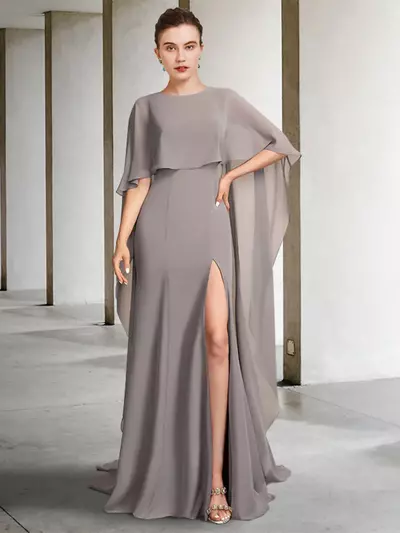 Party Dress For Mother Of The Bride Jewel Neck Half Sleeves A-Line Split Front Wedding Guest Dresses