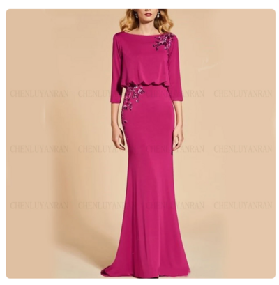 Elegant Long Mother of the Bride Dresses 3/4 Sleeves Mermaid Wedding Guest Gown Applique Sexy Dress Women For Wedding Party