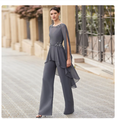 Elegant Long Mother of the Bride Dresses 3/4 Sleeves Mermaid Wedding Guest Jumpsuit Applique Sexy Dress Women For Wedding Party