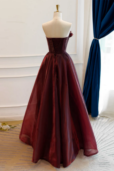 A Line Burgundy Organza Burgundy Long Prom Dress, Burgundy Long Evening Dress KPP1658