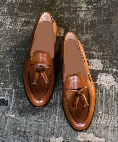 Classics Brown leather Handmade Manufacture Loafers Shoes Tassles Dress Shoes