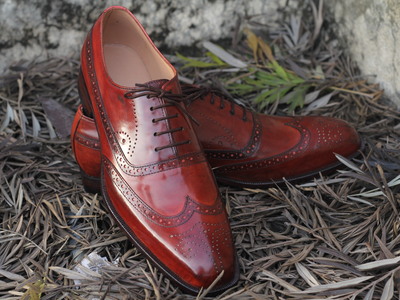 Men's Brown Shoes, Men's Leather Wing Tip Formal Shoes