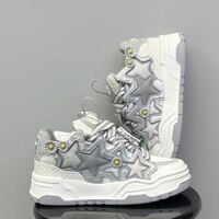 Grey White Daisu Star Platform Sneakers For Women - Thumbnail 4