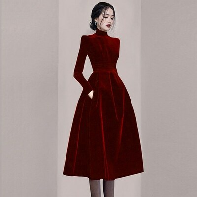 Elegant velvet short A line prom dress party dress,992