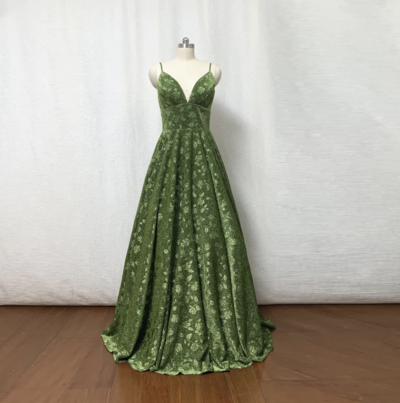 Lace Prom Dresses Spaghetti Straps Green