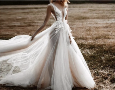 Deep V Neck Wedding Dresses Bridal Gown