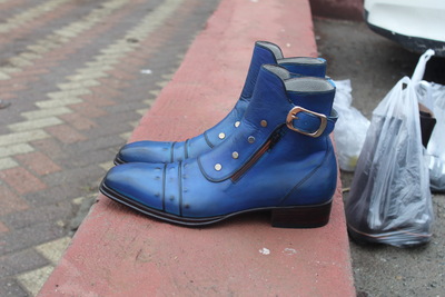 Crafted Leather Jo Ghost Blue Classic Italian Calf Leather Jodhpur Buckle Boot with Zipper and Button