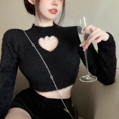 Hollow Heart Fluffy Cropped Top