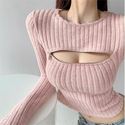 Sexy Zipper Open Front Long SleeveTop