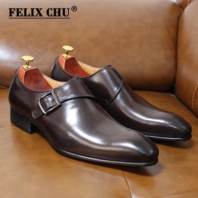 pointed toe single buckle business casual men's genuine leather formal shoes 2 colors - Thumbnail 2