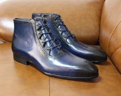 Handmade leather men's ankle boots side zip lacing business boots