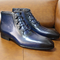 Handmade leather men's ankle boots side zip lacing business boots  - Thumbnail 1