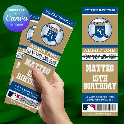 Kansas City Royals Birthday Ticket Invitation Canva Editable and Printable