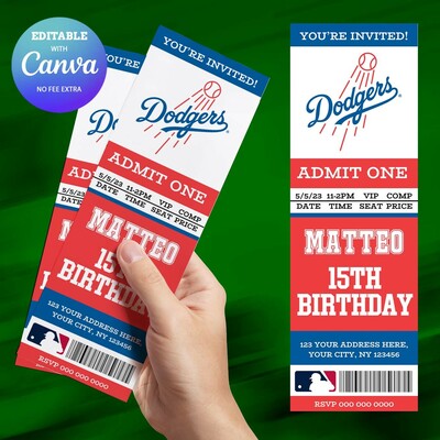 Los Angeles Dodgers Birthday Ticket Invitation Canva Editable and Printable