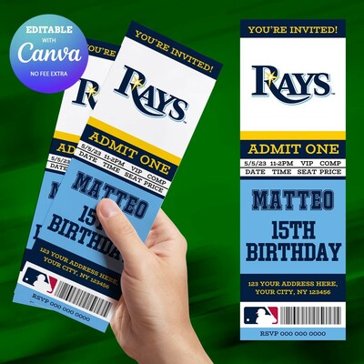 Tampa Bay Rays Birthday Ticket Invitation Canva Editable and Printable