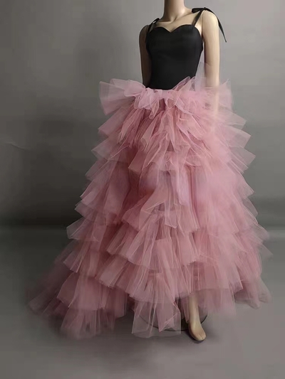 PINK Fluffy Layered Tulle Skirt Custom Plus Size Wedding Tulle Maxi Skirt Puffy Pink Tutu