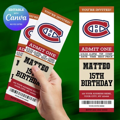Montréal Canadiens Birthday Invitation, Hockey Birthday Invitation Canva Editable