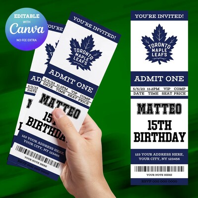 Toronto Maple Leafs Birthday Invitation, Hockey Birthday Invitation Canva Editable