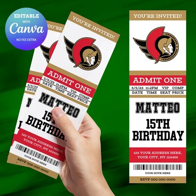 Ottawa Senators Birthday Invitation, Hockey Birthday Invitation Canva Editable