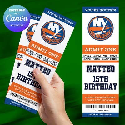 New York Islanders Birthday Invitation, Hockey Birthday Invitation Canva Editable