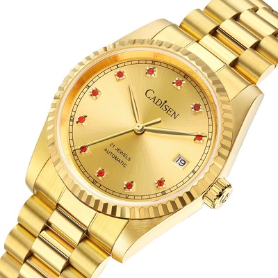 Mens golden watch 36mm case miyota automatic mechanical 5bar calendar business wristwatch c8223 - Thumbnail 2