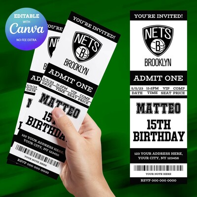 Brooklyn Nets Birthday Invitation, Hockey Birthday Invitation Canva Editable