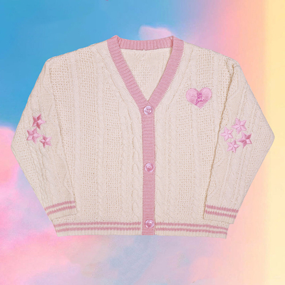 Lover Cardigan with Heart Star Embroidery Pink Cozy Knit Button Up Sweater Taylor Swift