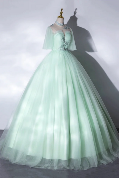 Elegant Green A Line Princess Prom Dress, A Line Lace Evening Party Dress KPP1688