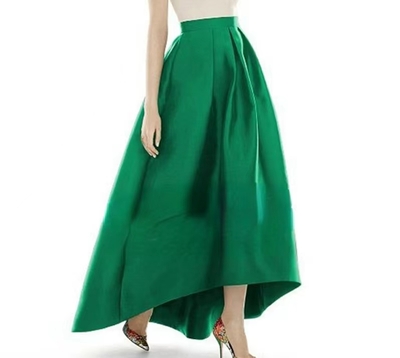 Emerald Green High-low Taffeta Skirt Holiday Elegant High Waisted A-line Black Formal Maxi Skirt Custom Plus Size