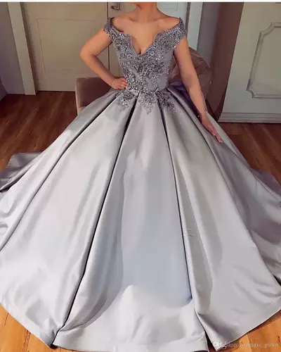 Gray Ball Gown Wedding Dresses Off Shoulder Beads Crystals Lace Non White Bridal Gowns Modern Colorful Wedding Dress Custom Made
