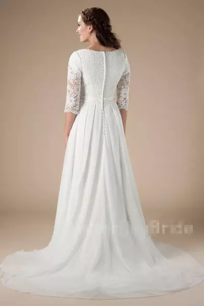 New Lace Chiffon Long Modest Wedding Dresses With Lace Sleeves Informal Reception lDS Bridal Gowns Custom Made Boho Bridal Gowns