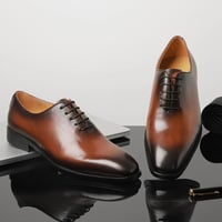 Handmade leather shoes men's formal lace-up layer cowhide suit wedding shoes work genuine leather shoes  2 colors - Thumbnail 3