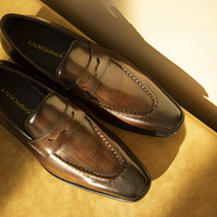 Handmade Groom's Leather Shoes Men's Genuine Leather Casual Loafers Slip-On Men's Shoes  2 colors - Thumbnail 1