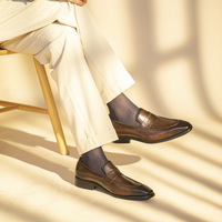 Handmade Groom's Leather Shoes Men's Genuine Leather Casual Loafers Slip-On Men's Shoes  2 colors - Thumbnail 3