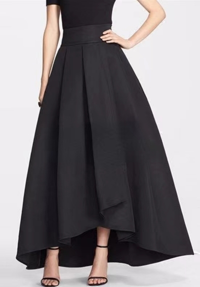 Black High-low Taffeta Maxi Skirt Outfit Women Elegant High Waisted A-line Black Formal Maxi Skirt Custom Plus Size