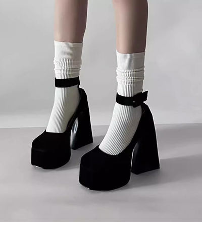 Black Platform Mary Jane Pumps Heels
