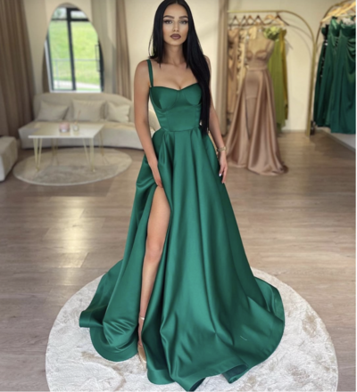 Green Prom Dresses Slit Side