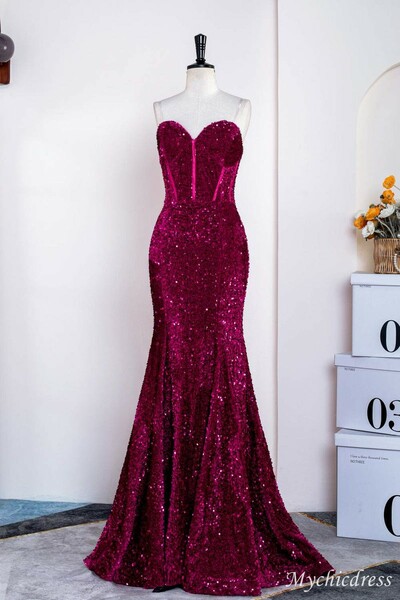 Hot Sweetheart Fuchsia Sequin Prom Dresses Mermaid