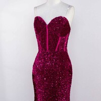 Hot Sweetheart Fuchsia Sequin Prom Dresses Mermaid - Thumbnail 1