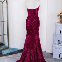 Hot Sweetheart Fuchsia Sequin Prom Dresses Mermaid - Thumbnail 2